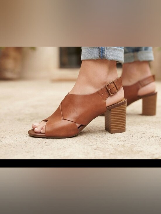Clarks Shoes - ​Clarks Collection Women’s Deva Janie Tan Leather Block Heel Sandals Size US 9 M